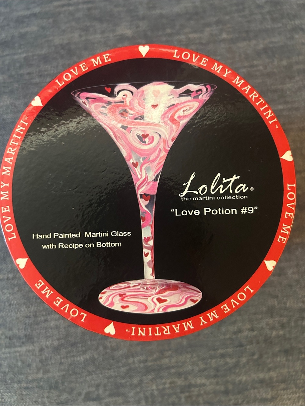 Lolita Pink & White 'Love Potion #9' Hand-Painted Martini Glass
